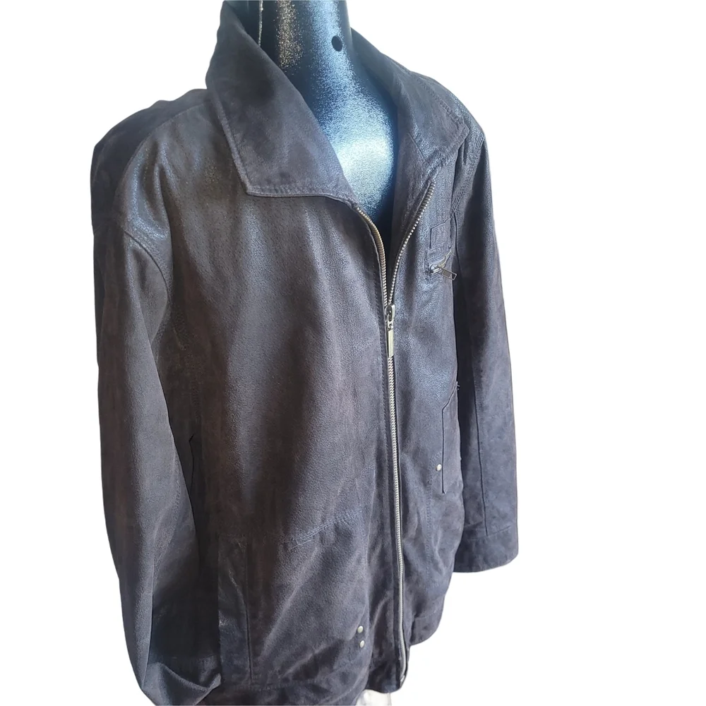 Idao Men's Dark Brown Suede Leather Jacket With Removable Lining Size L - Picture 4 of 9